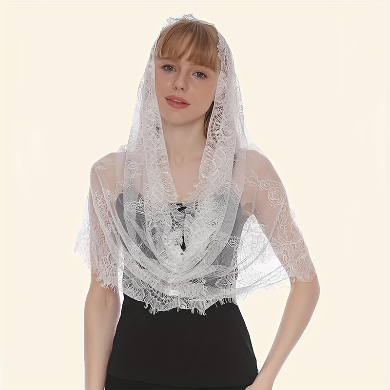 TEMU Voile de mariée bride avec foulard en dentelle florale à boucle fermée