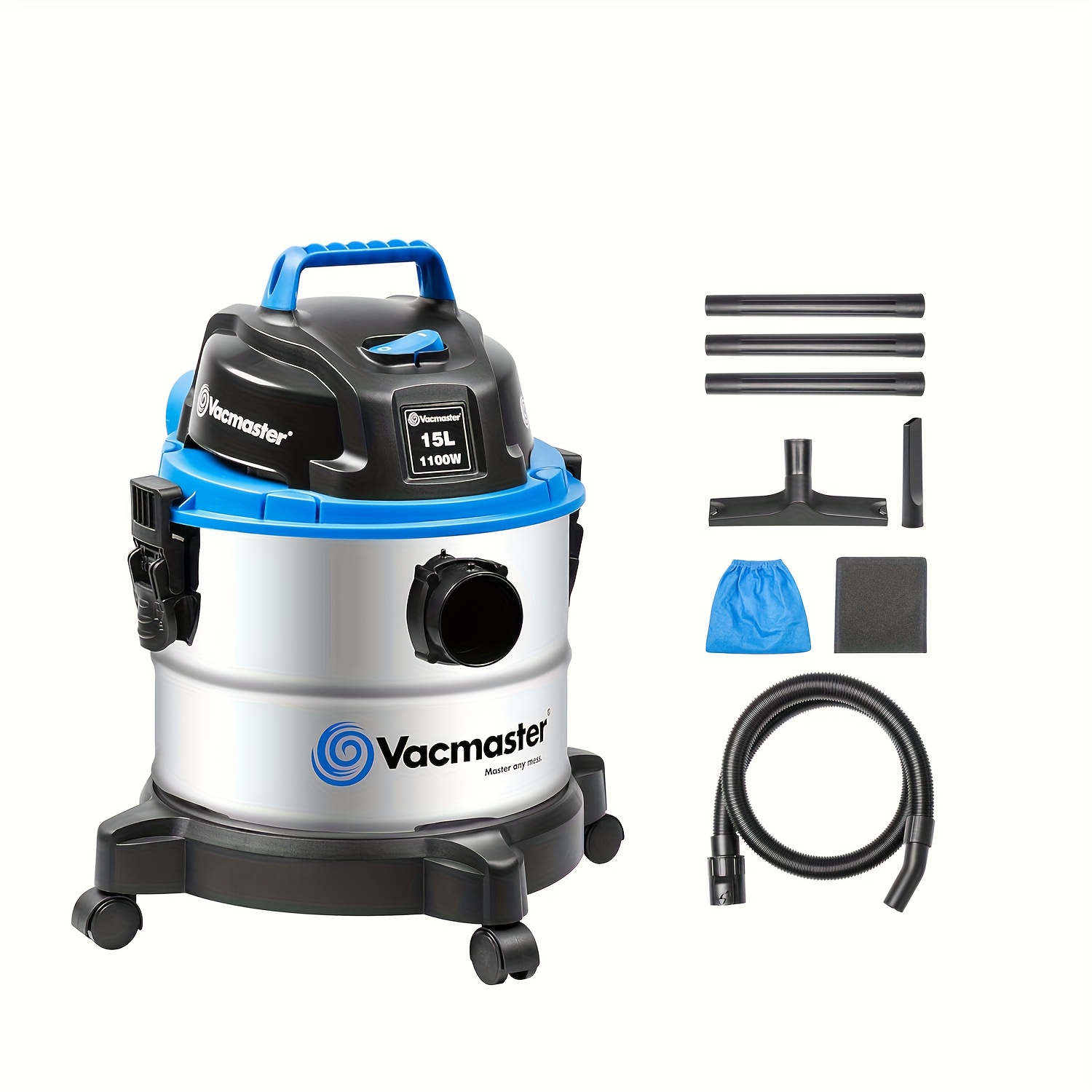 E-shop Industrieller Nass-Trockensauger, Gebläsefunktion, für trockene nasse Böden ohne Beutel, Edelstahl, 1100W 18L