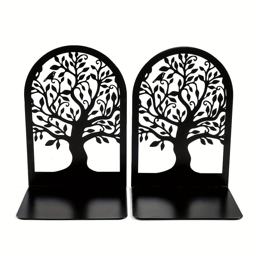 TEMU 2pcs Iron Metal Bookends, , Life Tree And Rose Pattern, Creative, For Office Desk, Student Supplie
