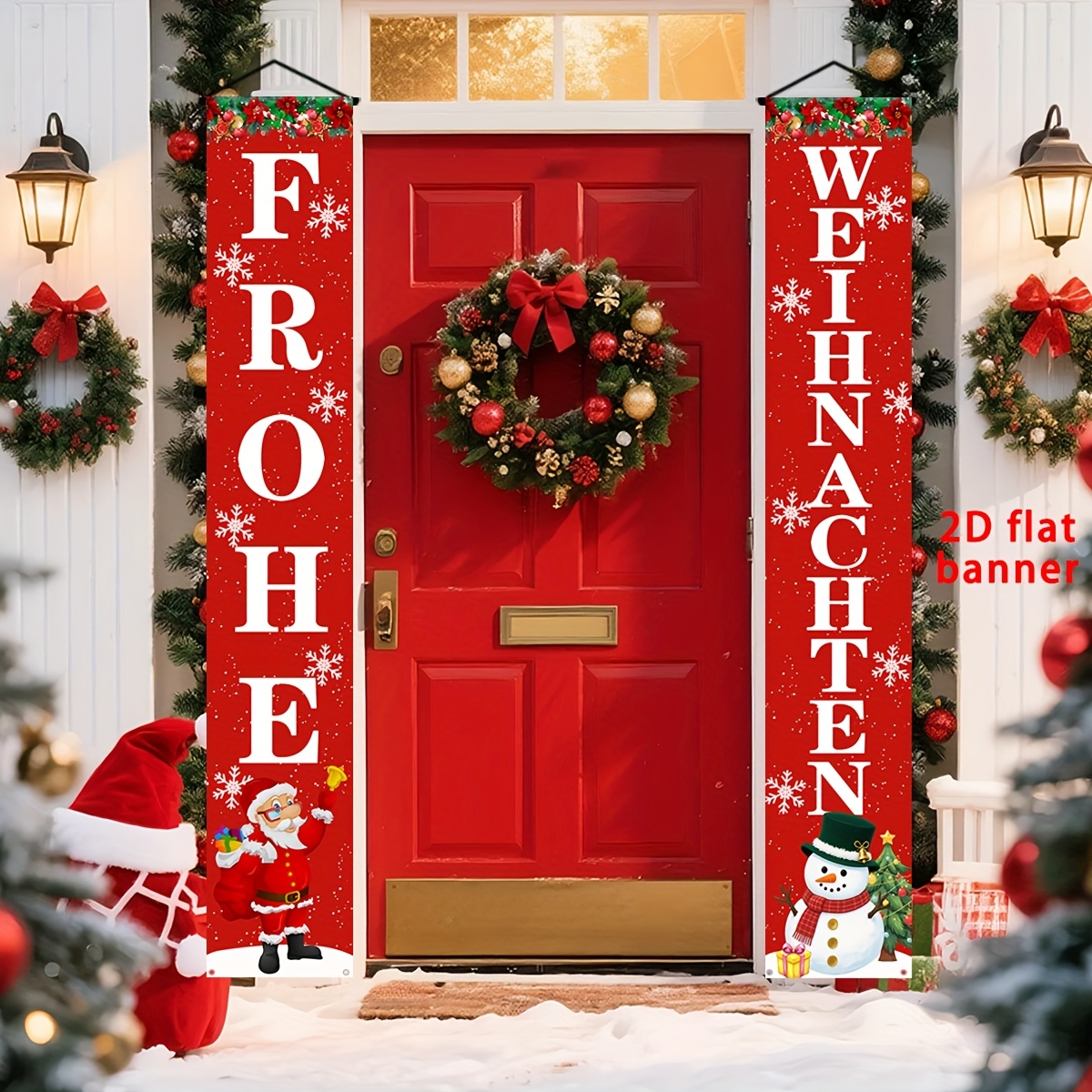 TEMU 2D Flach, 2D Türbanner, 2D Flachflagge, 1 Paar, Deutsch "Frohe Weihnachten" Dekorationsbanner, Veranda Hängeflagge, Deutsche Weihnachtsfeier