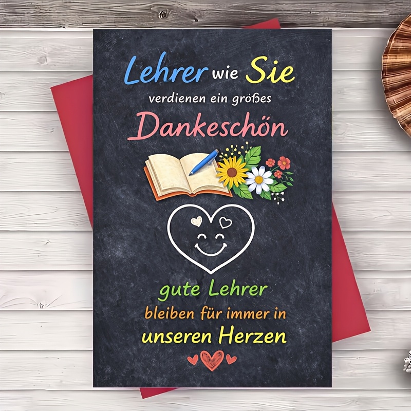 E-shop Ein Umschlag eine Grußkarte – Dankeskarte zur Lehreranerkennung mit Kreidetafel-Herz Blumen für Mentor, Professor, Kollegen – Geschenkkarte zum