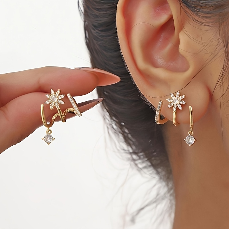 TEMU Dangle Earrings In A That Are Free Of Nickel, Featuring Hypoallergenic Geometric Cubic Zirconia, Ideal For Daily Wear And