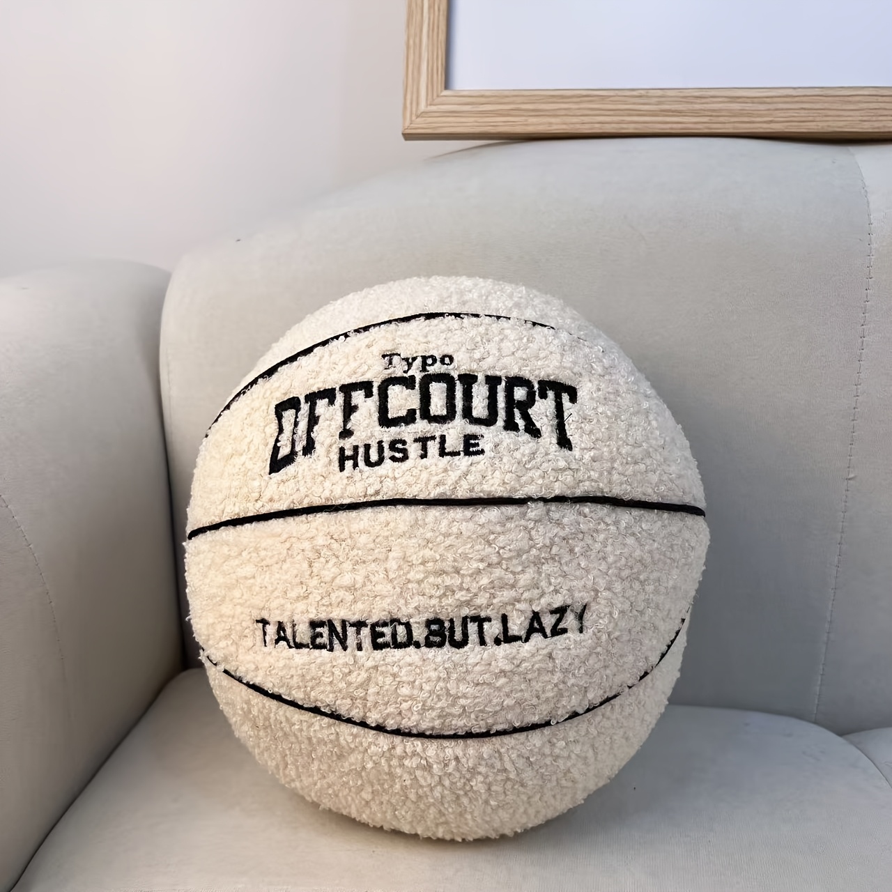 TEMU A Lifelike Teddy Fleece Basketball Cushion, Measuring 25cm/9.8in, In White ( Color Offered). This Decorative Pillow Is Perfect For Beds And A