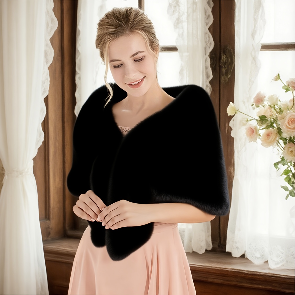 Wear Shawl For Winter Wedding Guest Womens Elegant Black Plush Shawl Wrap  Weddings Temu Mauritius