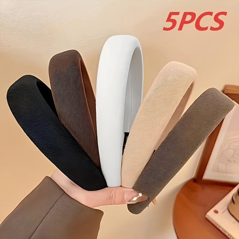 TEMU 5pcs Set Of Retro Sponge Headbands For Women, Fabric Covered Wide Headband, Easy Solid Washing Hair Pressing Anti-slip Daily Outdoor Women's