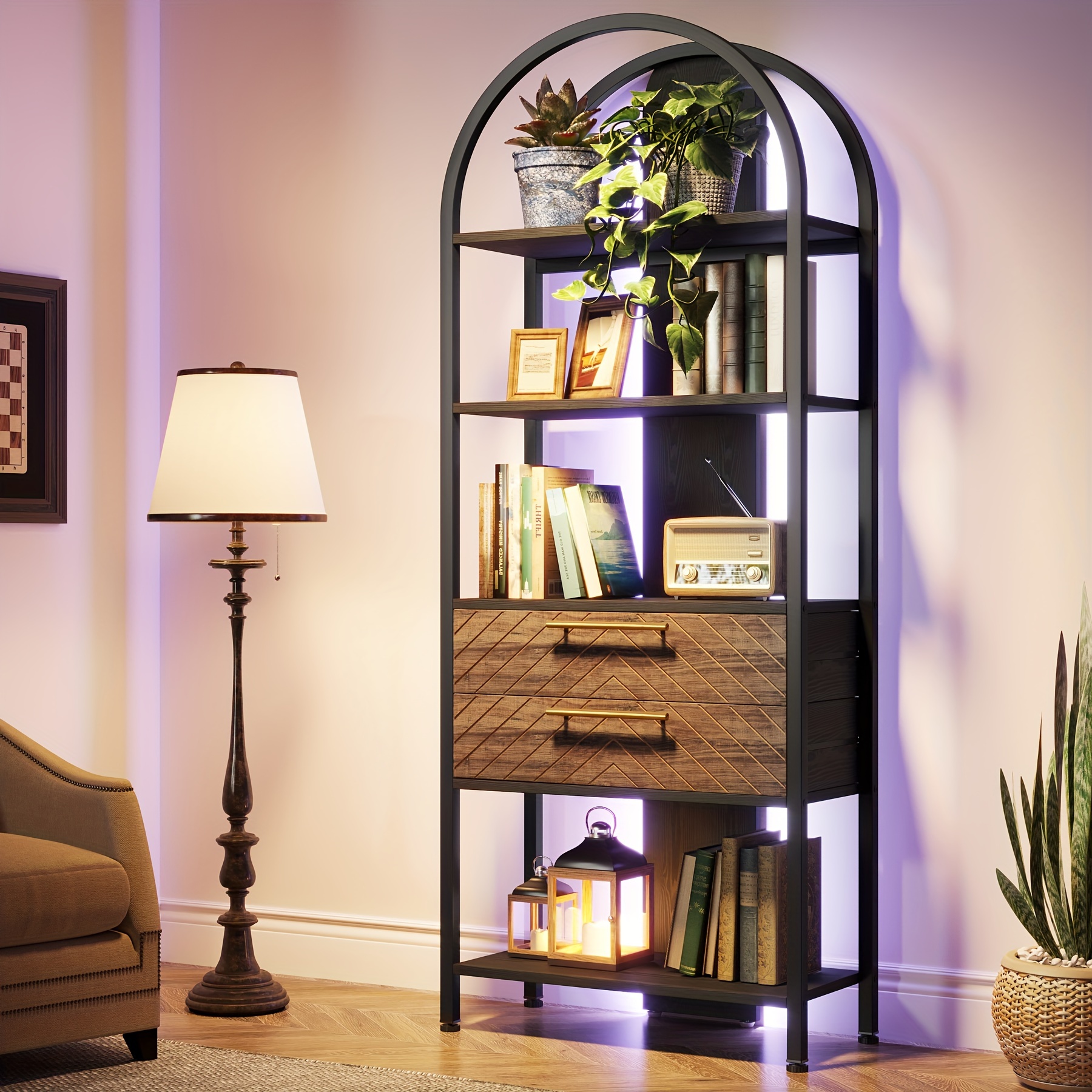 

4- 2 Drawers, Arched Bookcase, " Shelves Display