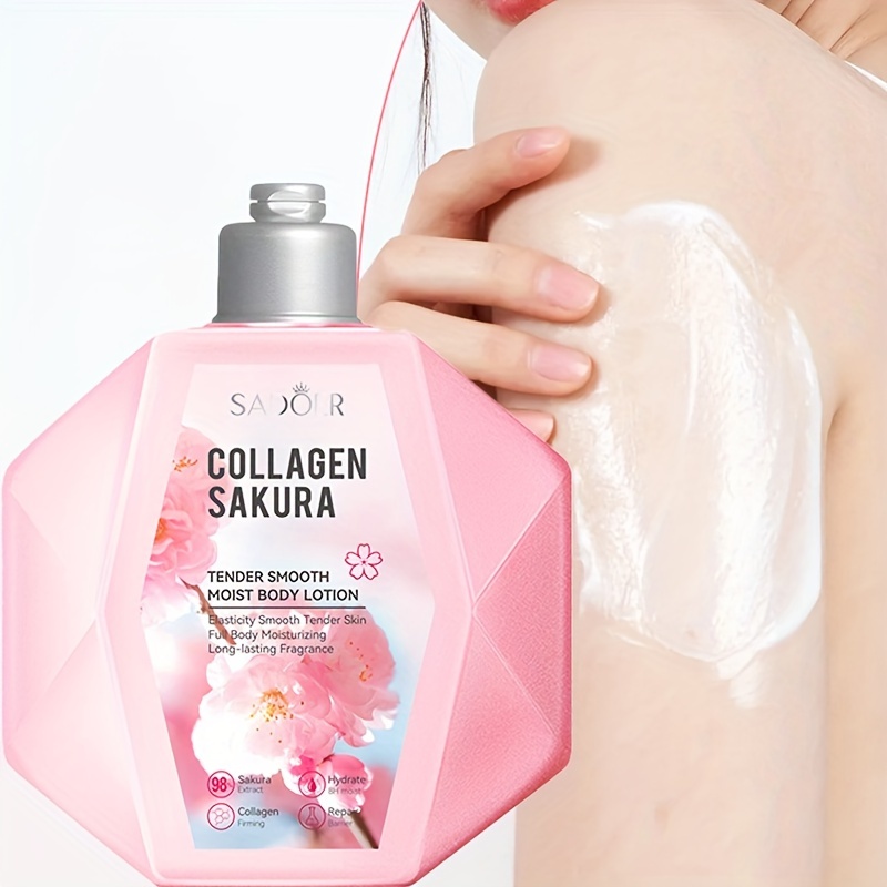 

glycerin-rich" Cherry Blossom & Collagen Body Lotion - 300ml, Hydrating & Moisturizing For Smooth Skin, Long-lasting Fragrance, Suitable For All Skin Types