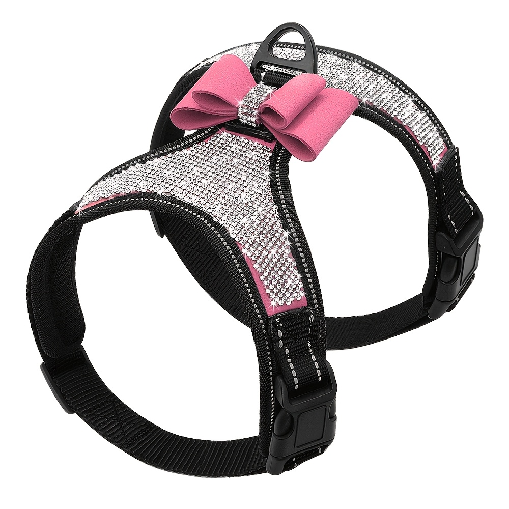 Temu – TEMU Fashion Reflective Bling Dog Harness Nylon Pitbull Pug Small Medium Dogs Harnesses Vest With Bowknot, Without Battery