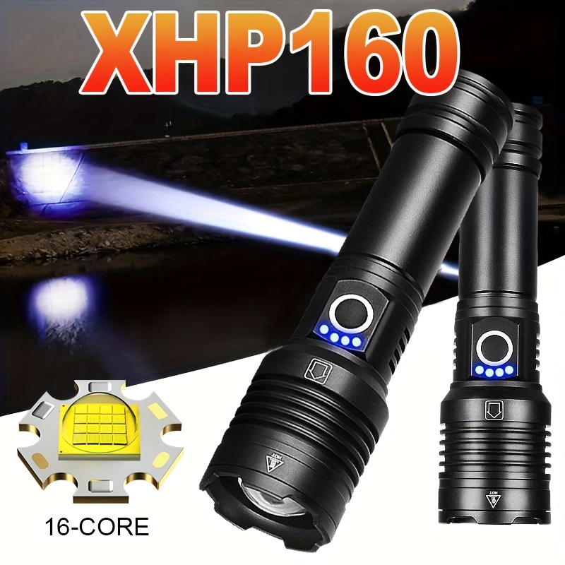 * XHP160 Rechargeable LED Flashlights, Outdoor High Power LED Lantern,  18650/26650 Battery Hand Torch 5 * 16-Cores XHP160 Lamp