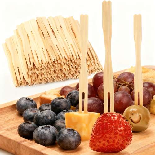 100 200pcs high quality bamboo fruit forks 3 5 disposable mini forks for weddings cocktails and appetizers parties cocktail accessories bamboo mini forks