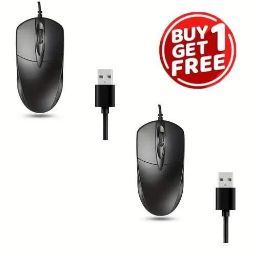 buy 1 get 1 free 2pcs wired usb optical mouse 1200dpi trackball smooth movement on anti slip roller compatible with pc notebook desktop plastic wheel mouse no battery required