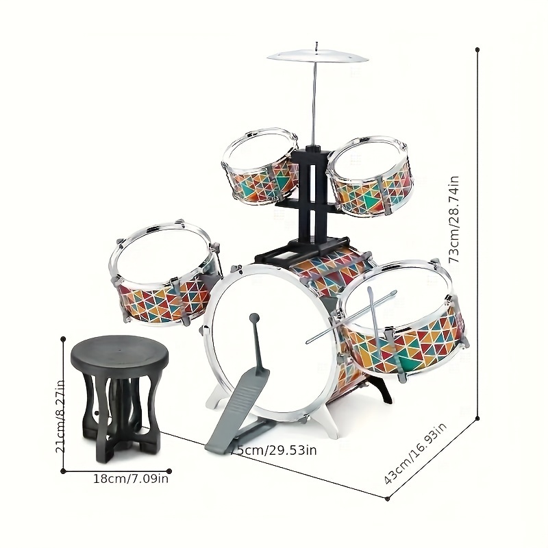 

' Drum Set With Bench & Pedal - Perfect Toy For 3-5, Pp Material, Ideal Birthday Or Christmas Gift For Boys And Girls