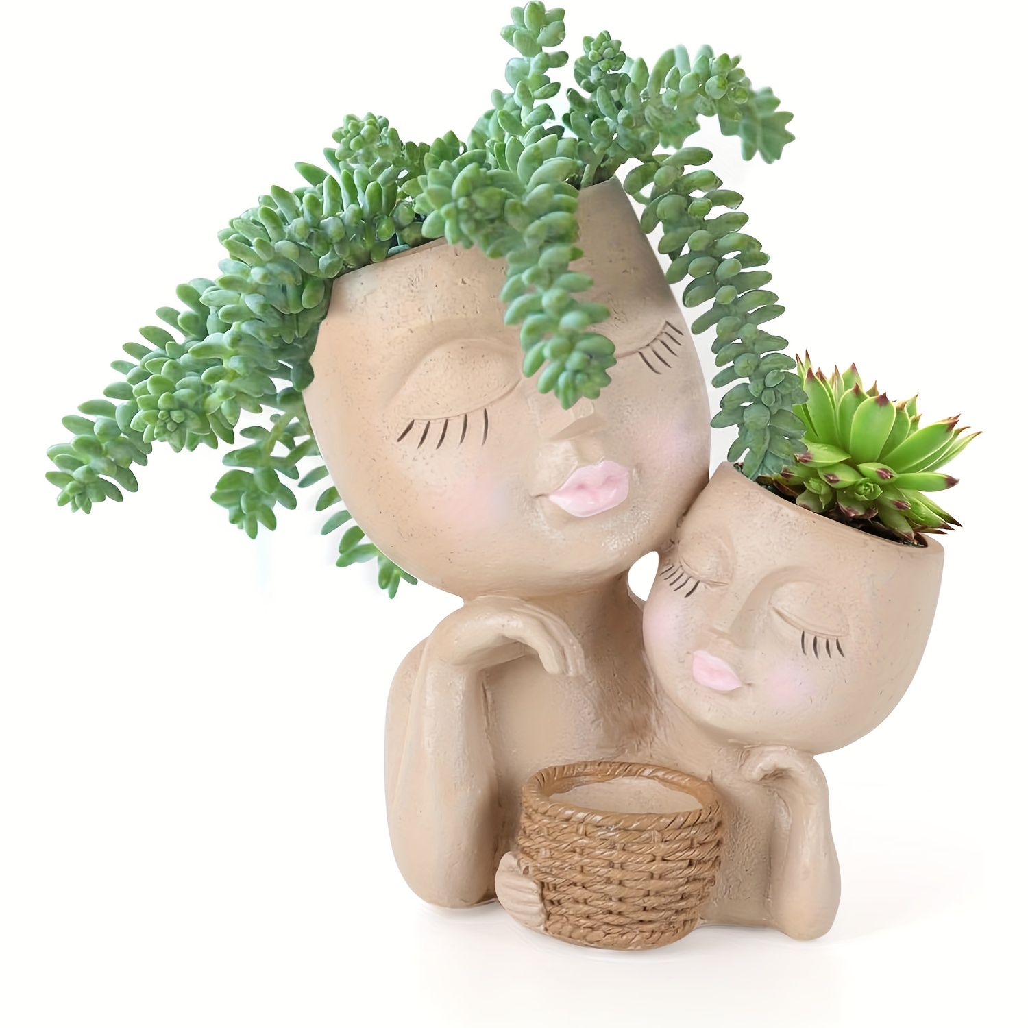 

2-head Face Planters Pots, Set Of 3 Resin Head Planters For Indoor & Outdoor, Resin With Drainage Hole, Unique Pots For Home Decoration