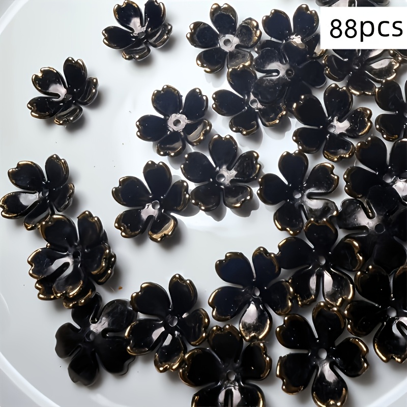 TEMU 88pcs Black Five-petal Flower Beads Loose Beads, Five-petal Flower Shape, Suitable For Craft Jewelry, Women's Fashion Bead Pendant Making