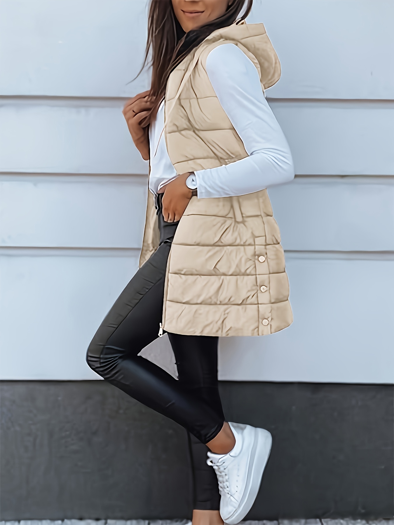 elegant womens thickened warm vest hooded solid color long sleeve polyester   outerwear stylish streetwear   jacket chic streetwear durable outerwea details 41