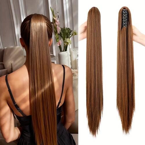 elegant long straight synthetic ponytail extension for women thick high temperature fiber smooth texture casual attire parties halloween christmas