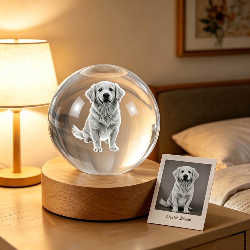 TEMU Custom Photo Crystal Ball, Glass Sphere With Internal Engraving, Personalized Pet Portrait Crystal Ball, Dog/cat Memorial Gift, Gift For Cat