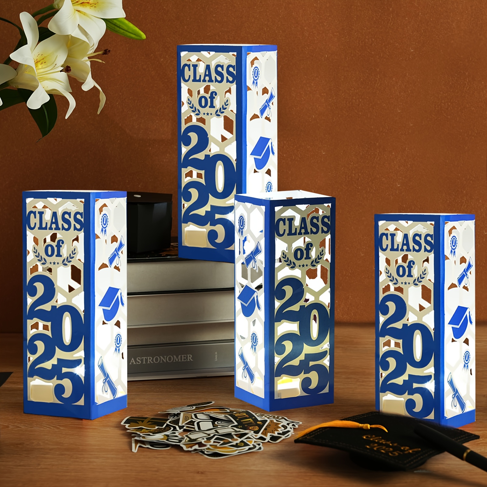 TEMU 6pcs 2025 Graduation Table Decorations, Graduation Table , 2025 Graduation Lanterns, For Graduation Party Table Decorations, School Photo Props Party Packs