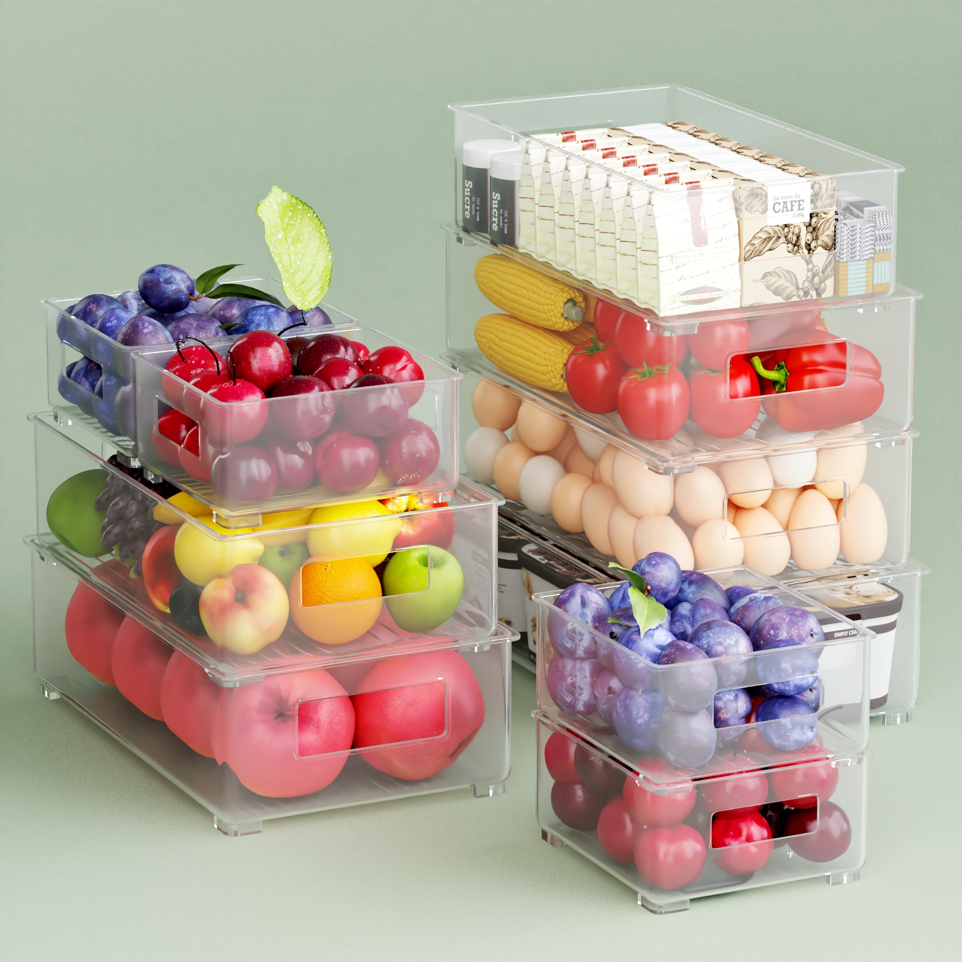 TEMU Refrigerator Organizer, Set Of 10, Stackable, Storage, Refrigerator Storage, Refrigerator Box, Kitchen Preservation And Storage, 4 Sizes, Large,