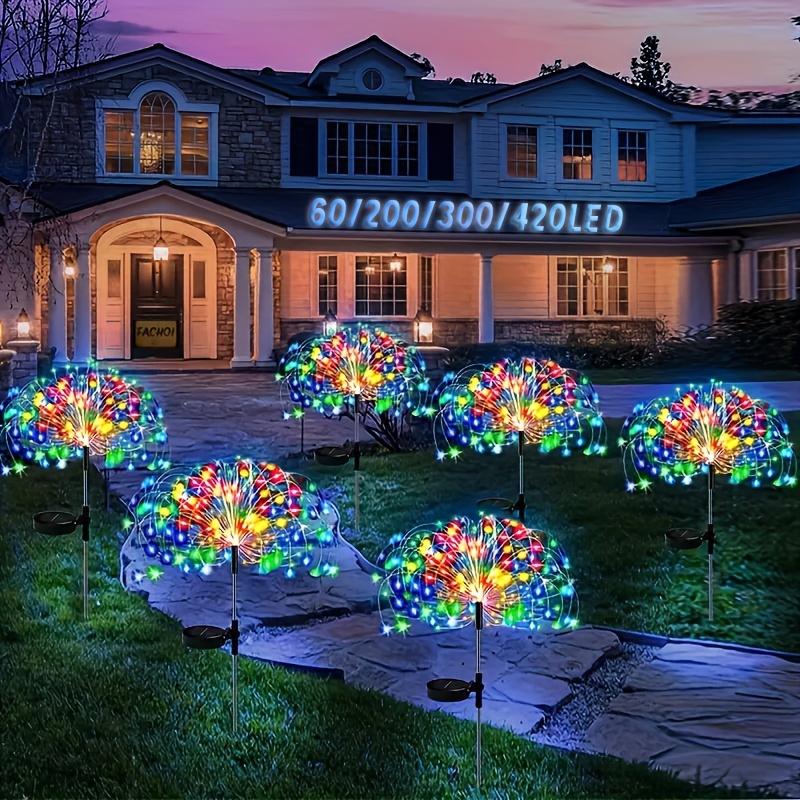 

1pc , Firework Lights Decorative, 8 Lighting Modes With Remote 120 Led Twinkling Landscape Outdoor Decor, For Pathway Backyard Walkway Patio (colorful/warm White/white)