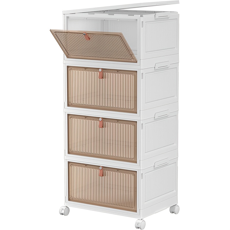 Temu – TEMU 4 Tier Storage Bins With Lids, 23qt Stackable Closet Organizers And Storage With Wheels, Collapsible Storage Boxes, Foldable Plastic Storage