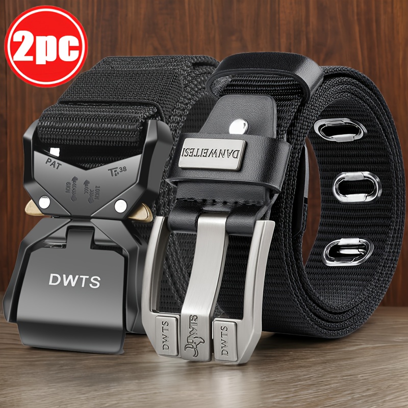 Image of 2 Pack Multifunctional Pants Belt With Alloy For Leisure Outdoor Climbing Multifunctional Sports Belt 2024 New Outdoor Sports Lazy Leisure Belt Elastic Canvas Pants Belt