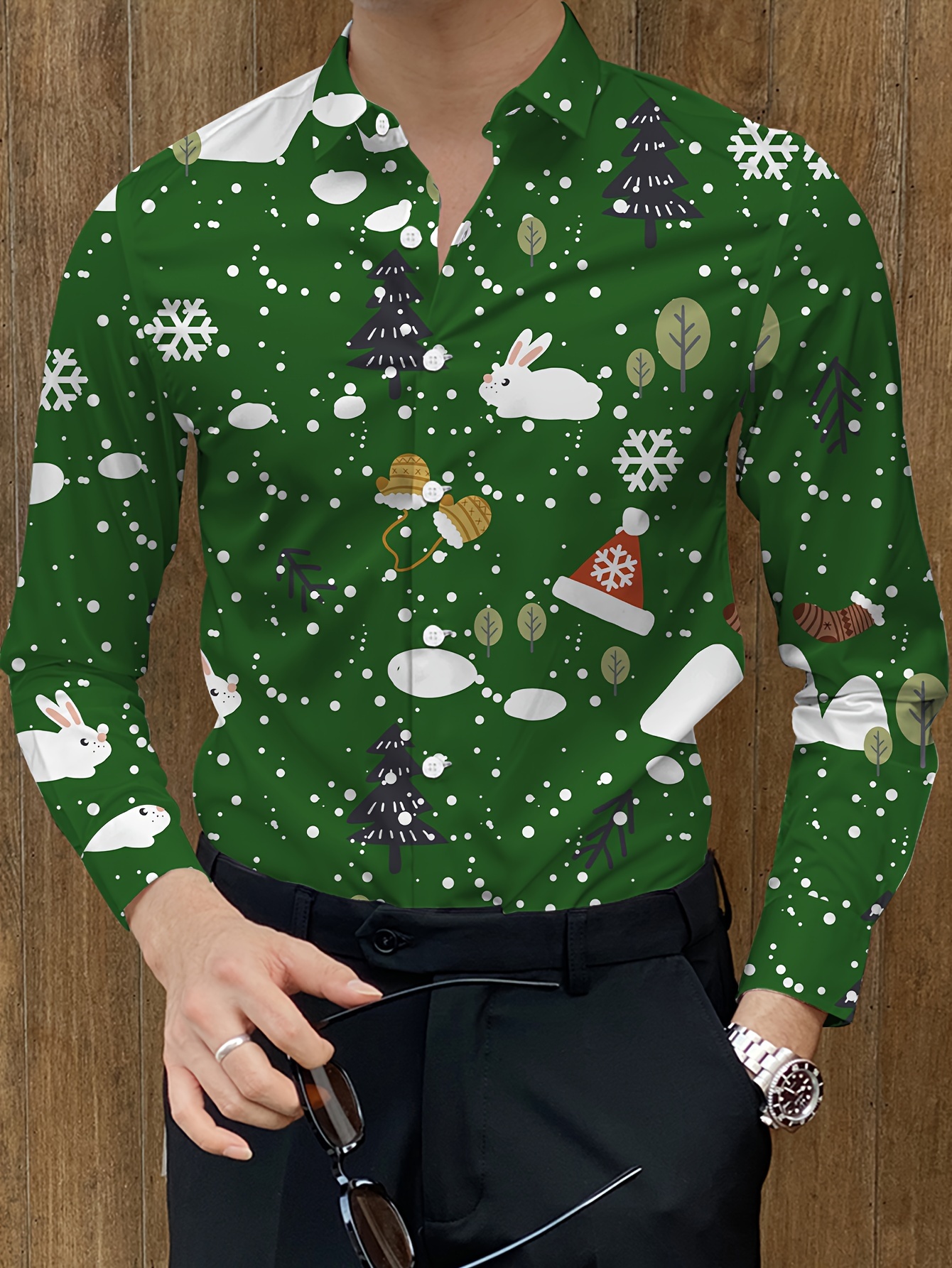 christmas green mens dress shirt OppoSuits Men's Bright Berry Long sleeve Shirt, Green, Medium, Cotton main image 1