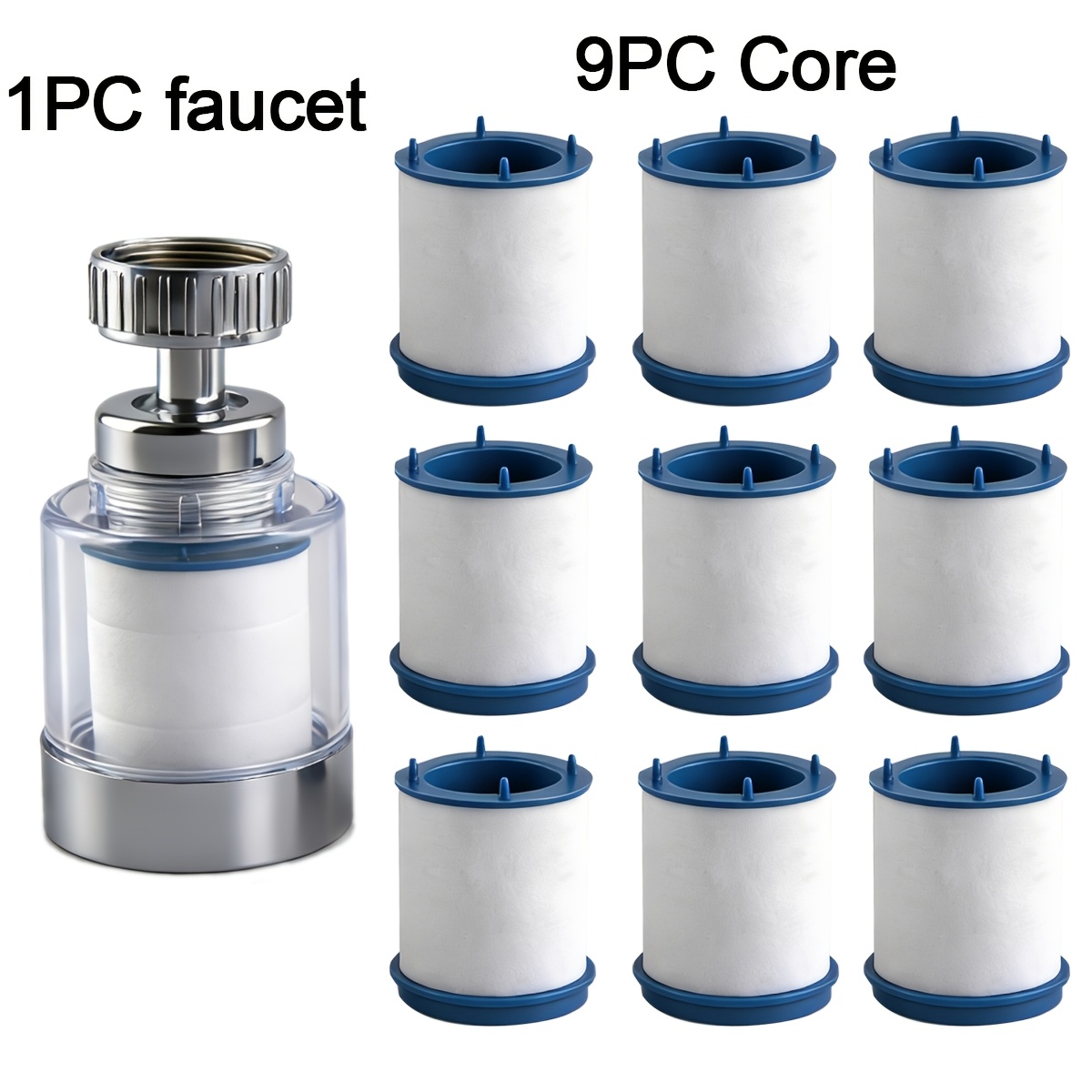 Image of 9+1pc Water Purification Faucet With Replaceable Filter, Faucet Sprayer Head With Filter, Swivel Faucet Water Filter Extender, House Bathroom Water Filtration System