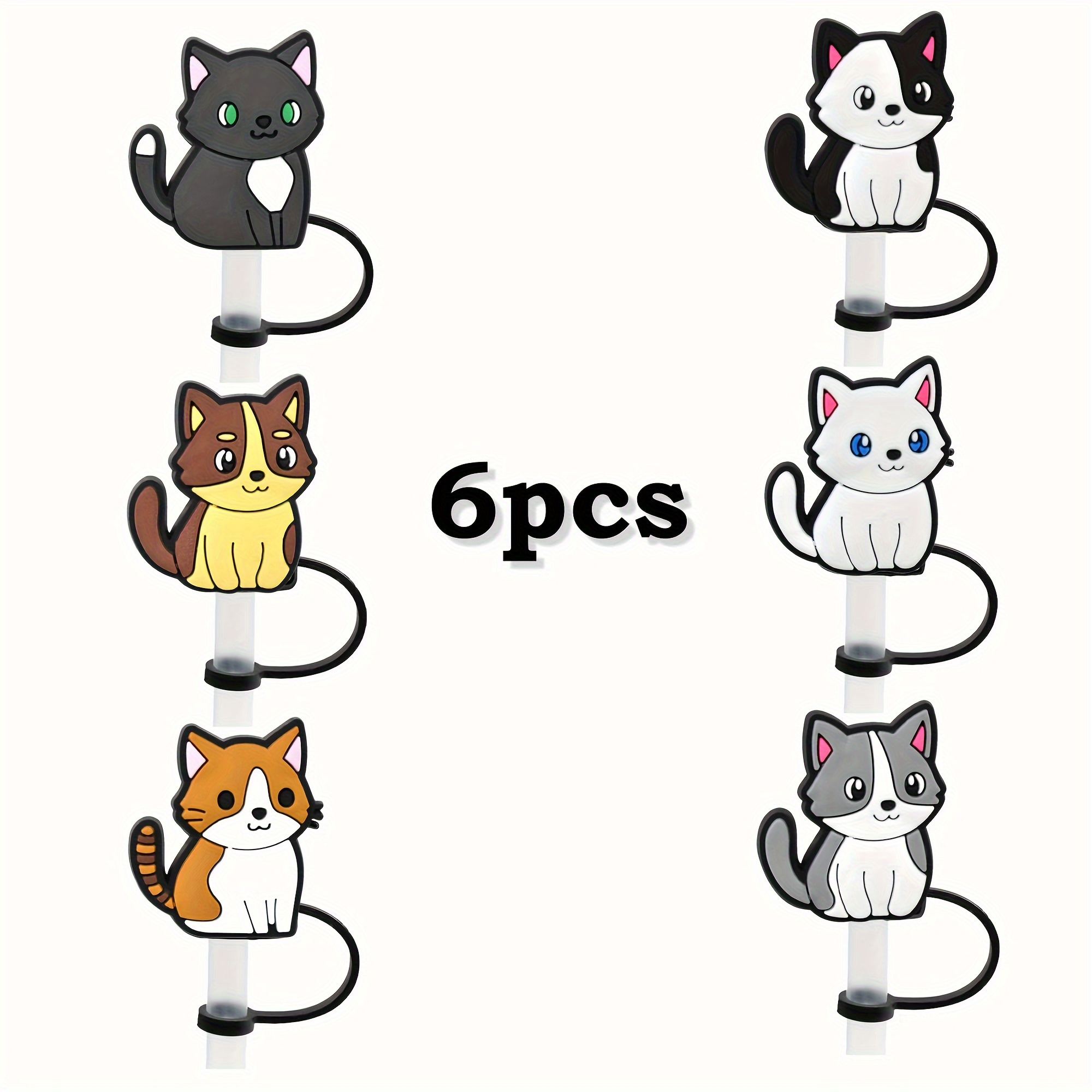 6pcs Cute Cat Straw Cover For Cup - Reusable Straw Covers, Perfect Accessory For 30&40oz Cups, Ideal Birthday Gift Cup Accessories Straw Topper Straw Accessories