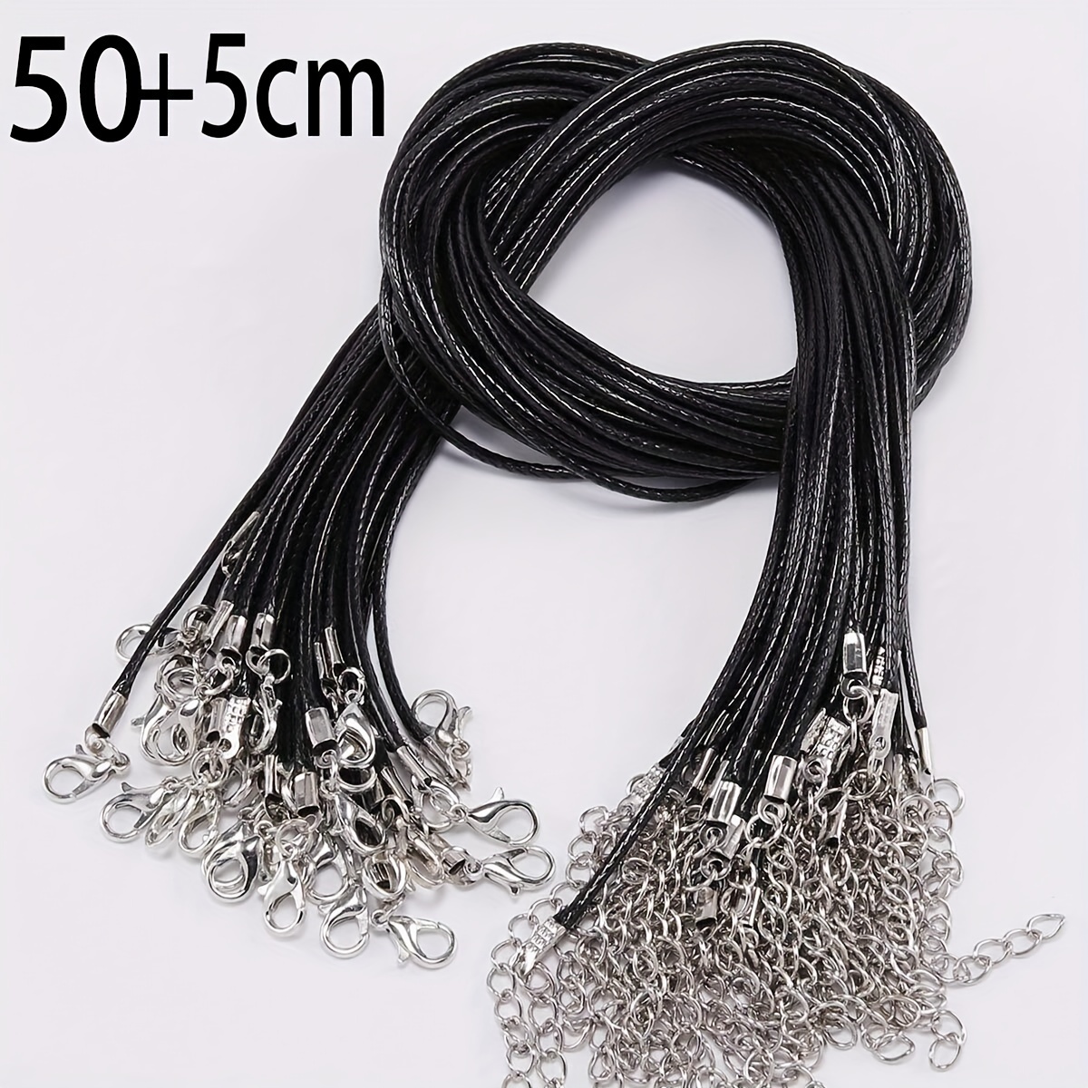 TEMU Pcs Nylon Cord Necklaces With Clasps, 1.5mm Thick Black Waxed Rope For Jewelry Making, Pattern , No , K Plated - Assorted Lengths 45/50/60cm