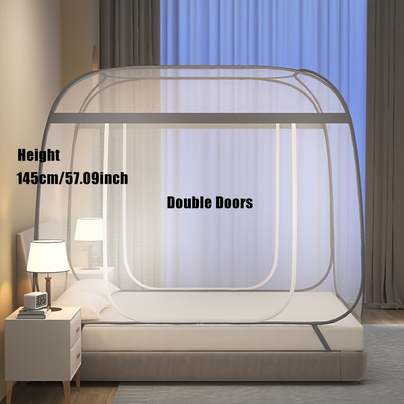 TEMU 1pc No-installation Quick-open Net, 1.2/1.5/ Bed Double-door Style, Foldable Yurt Net, Home Use For Bedroom, Anti-fall