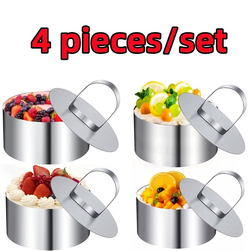 

4pcs Stainless Steel Round Cake Ring Molds Set With Pushers And - 3.15 Inch Dessert Mousse Mold For Tuna Tartare, Uncharged Kitchen Cooking Tools