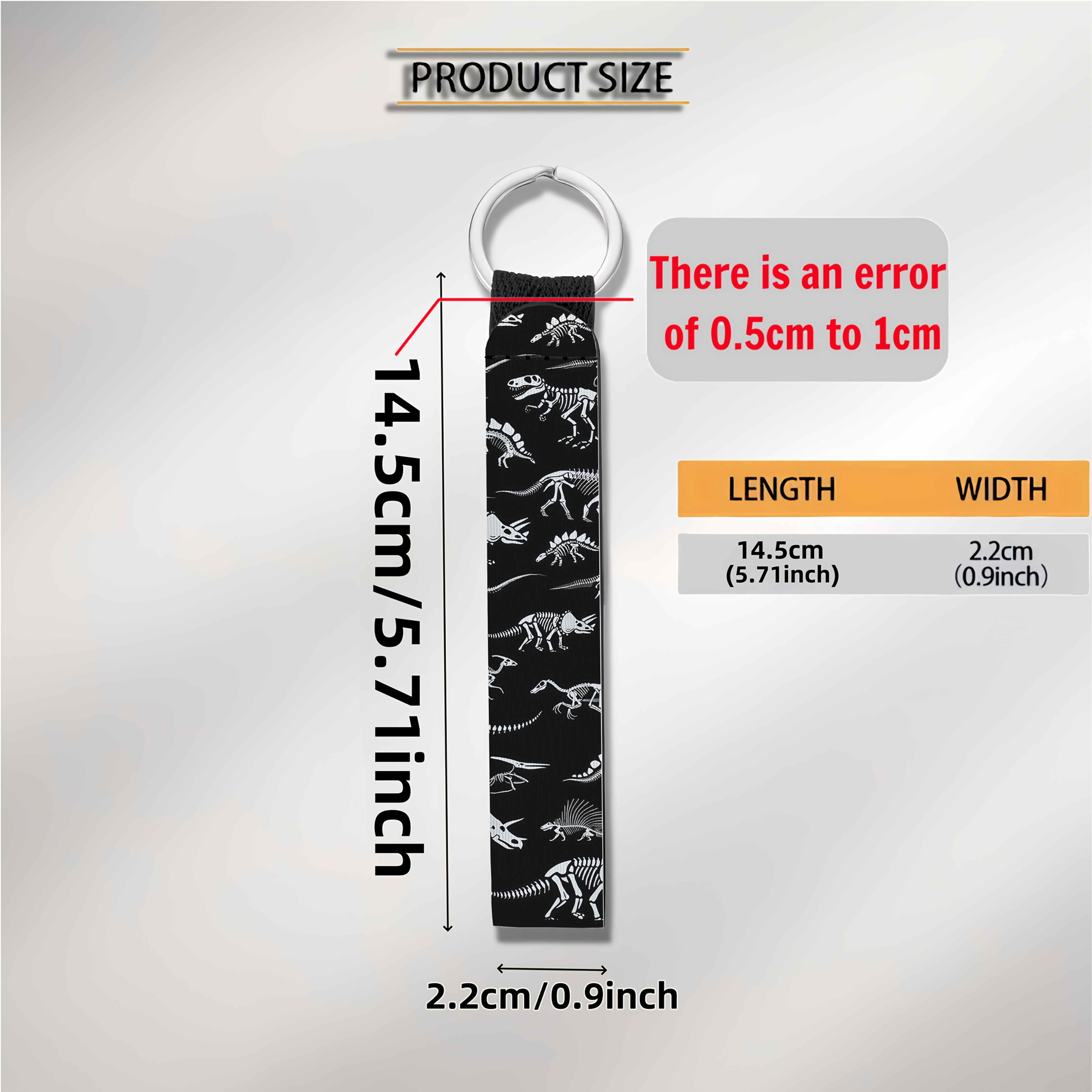 Image of Dinosaur Pattern Unisex Wrist Strap Keychain Neoprene Wrist Lanyard Key Ring Keychain Metal Loop Key Holder Suitable For Car, Phone, Bag, Holiday Gift