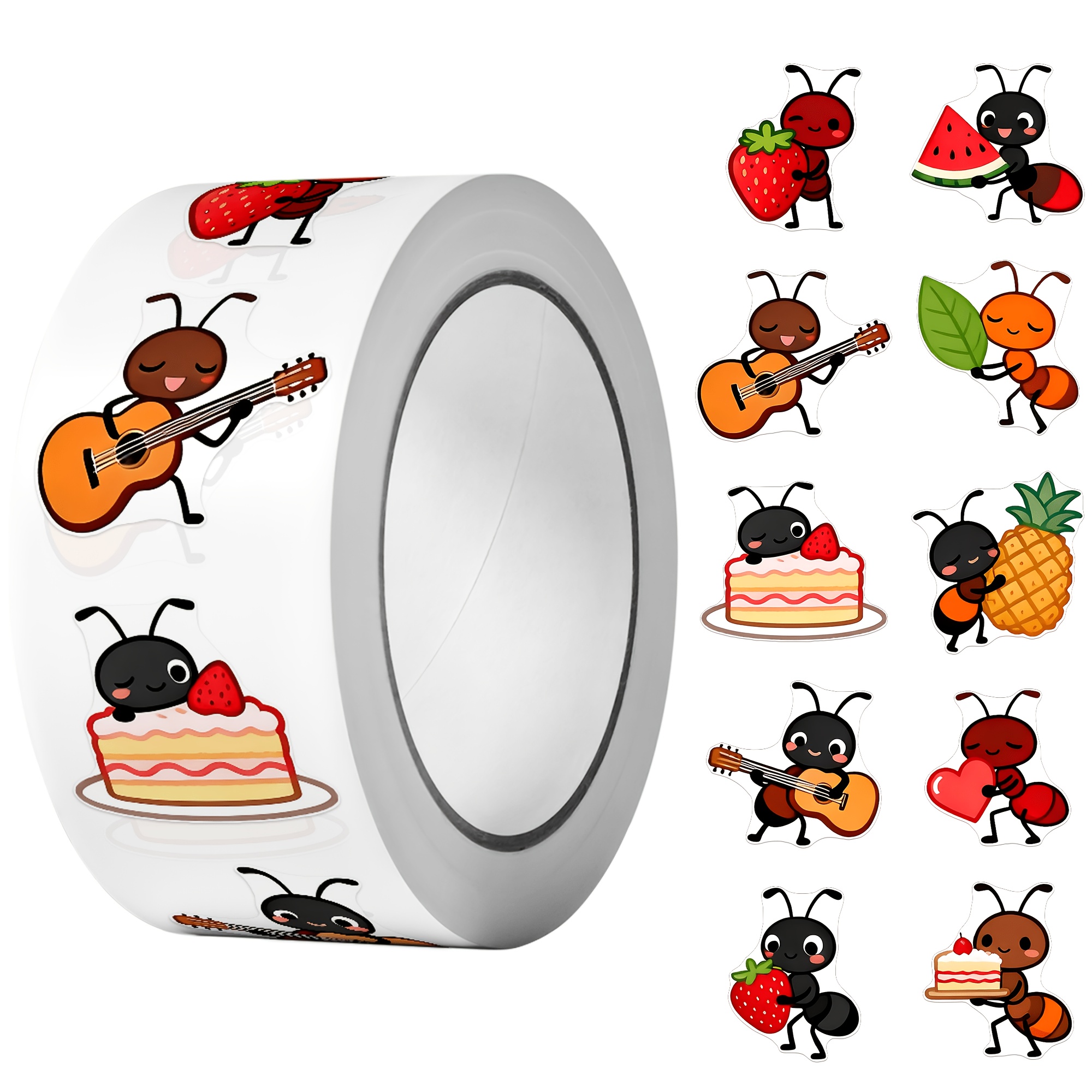 TEMU 1 Rolle (500 Stück) Cartoon Lustige MUSIKALISCHE Ameisen-Gruppe Irreguläre Aufkleber 2,5 cm/1,0'' 10 Designs Kunst Aufkleber, geeignet für