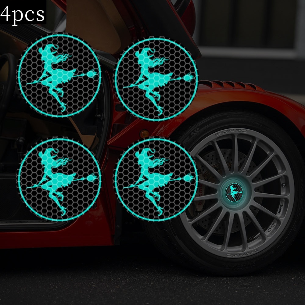 4pcs Car Wheel Center Stickers, Simple And Easy To Apply Waterproof Vinyl Car Stickers Suitable For Halloween Car Wheel Center Decoration - Diy Car Decorations