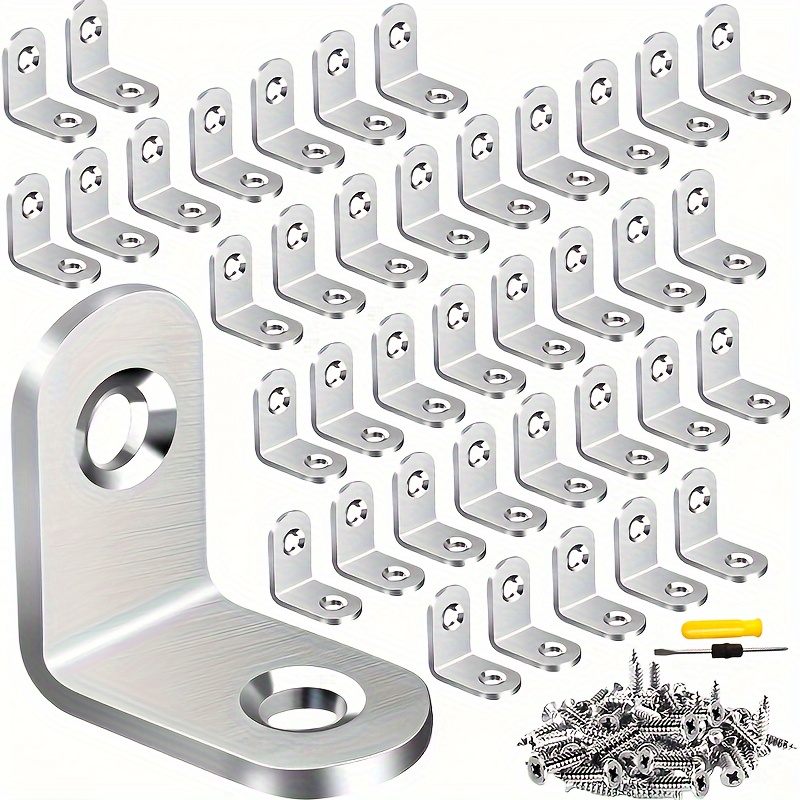 TEMU 90 Set: 30 L- Brackets And 60 Wood Cabinet - Heavy Duty Corner Connectors For Shelves, Wooden Furniture, Cabinets, And Drawers