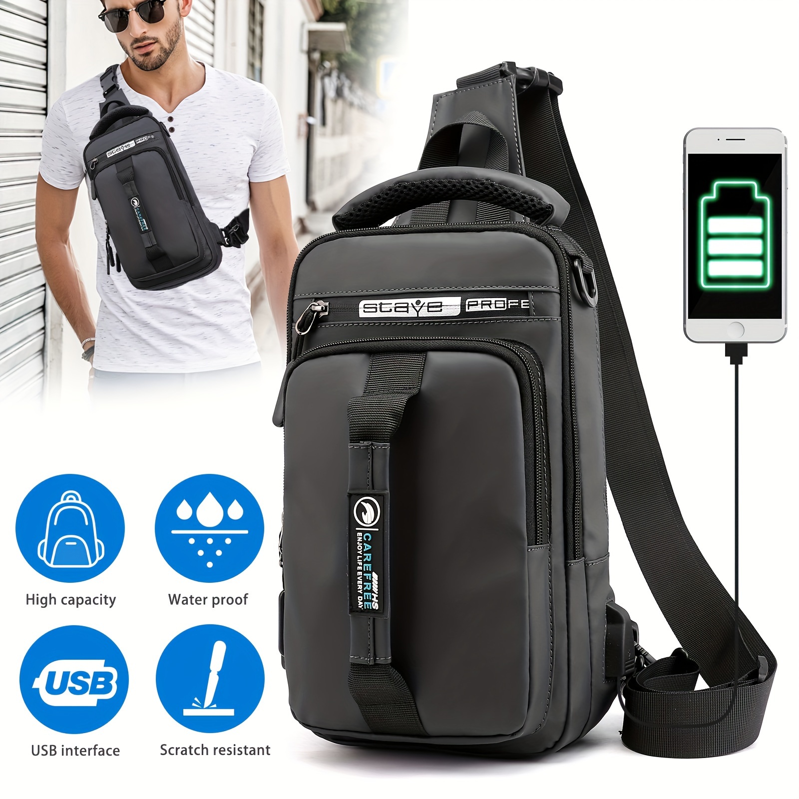 

Multifunctional Men's Chest Bag, Anti-theft Men's Sling Crossbody Bag, Chest Shoulder Messenger Backpack With Usb Port