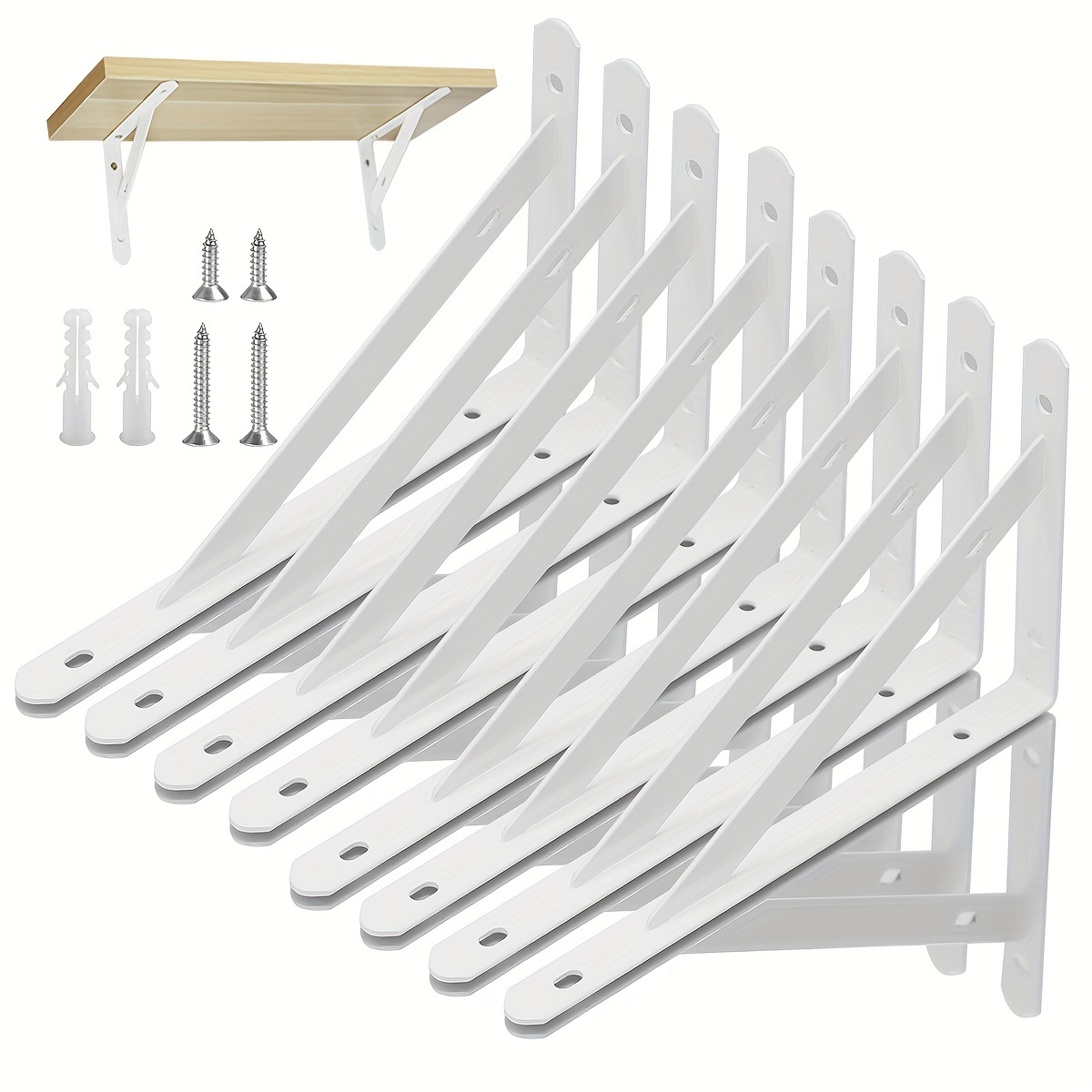 

8pcs Heavy Duty Metal Shelf Brackets With Screws - L Shape Support For Floating Shelves, 8x5 Inches, White, Shelf Brackets For Wall