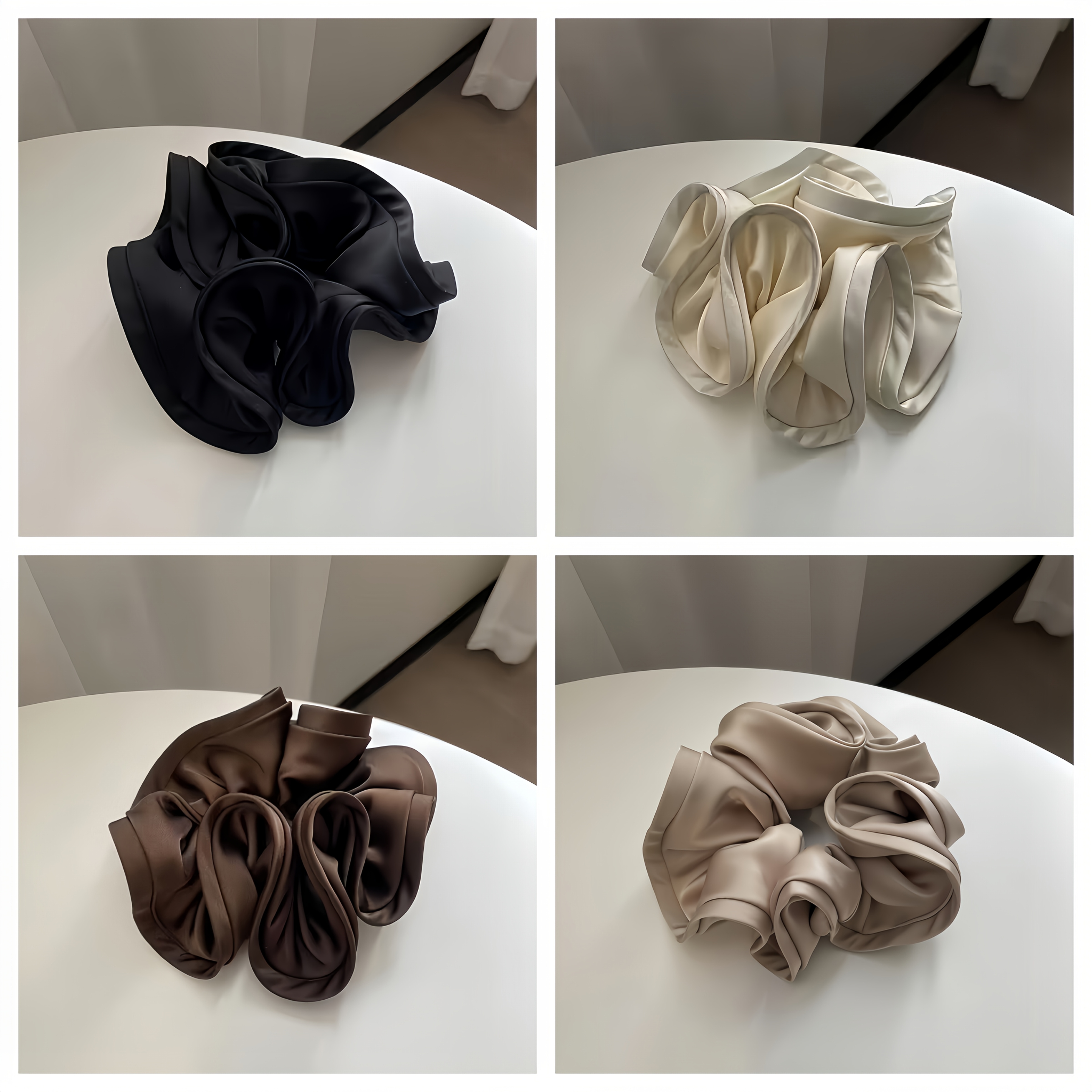 Image of 4pcs Vintage Satin Scrunchies, Skin-friendly Ponytail Holder, Elegant Hair Accessory