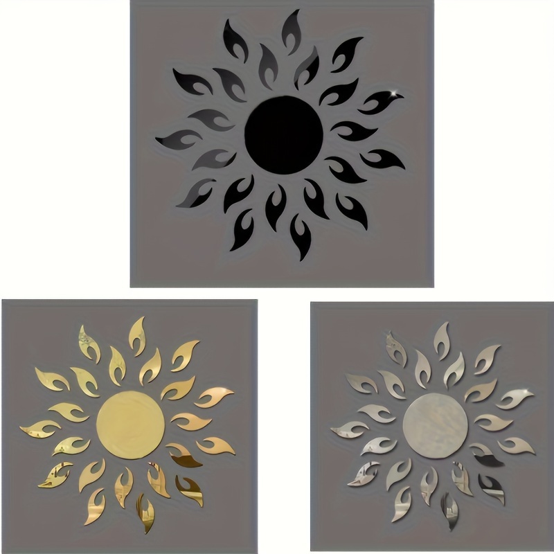  MAKLYER Pegatinas de pared de espejo 3D de flores de sol,  pegatinas de pared con patrón de sol, flores redondas, girasol, extraíble,  acrílico, decoración moderna para el hogar (plateado) : Herramientas