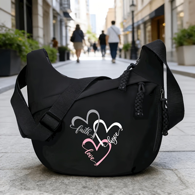 TEMU Sac à bandoulière pour femme, 1 pièce, motif imprimé cœur tricolore, motif imprimé tendance, style décontracté, et polyvalent, sac