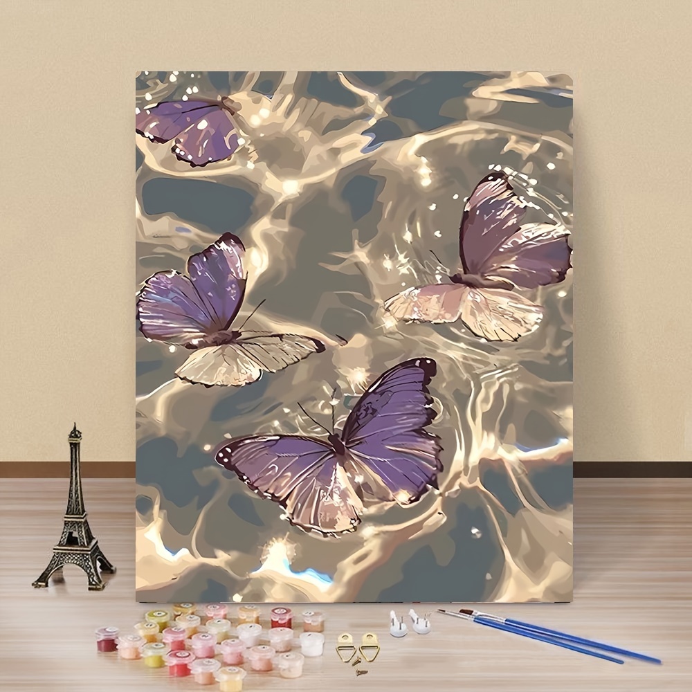 

Drofe 1pc Diy Paint By Numbers Kit For Adults, Butterfly Water Scene, Canvas Hand Painting Craft Set 20x30cm, Creative Decorative Art For Beginners 14+