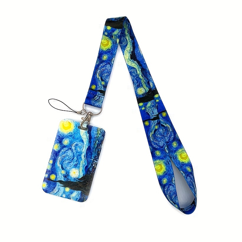 TEMU Van Gogh Inspired Lanyard With Card Holder – Vibrant , Durable Plastic Neck Strap For Id Badges, Credit Cards, And Camera Protection (45cm Rope,