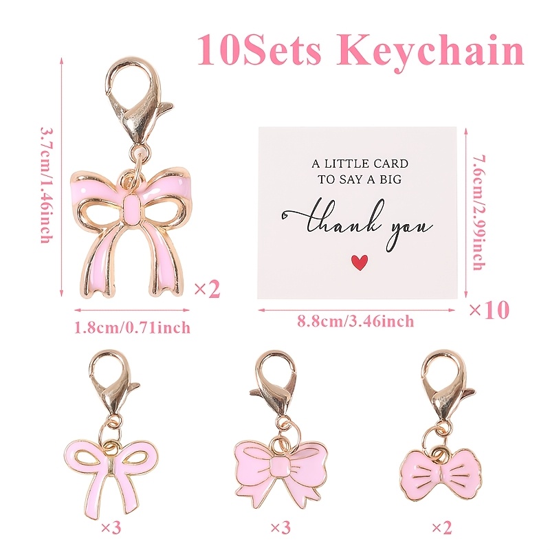 TEMU 10sets, Bow Keychain Set, With Pink Bow Keychai & Gift Cards, "thank You" Pattern, Wedding, Shower, Birthday, Wedding Thank You Gift, Friend