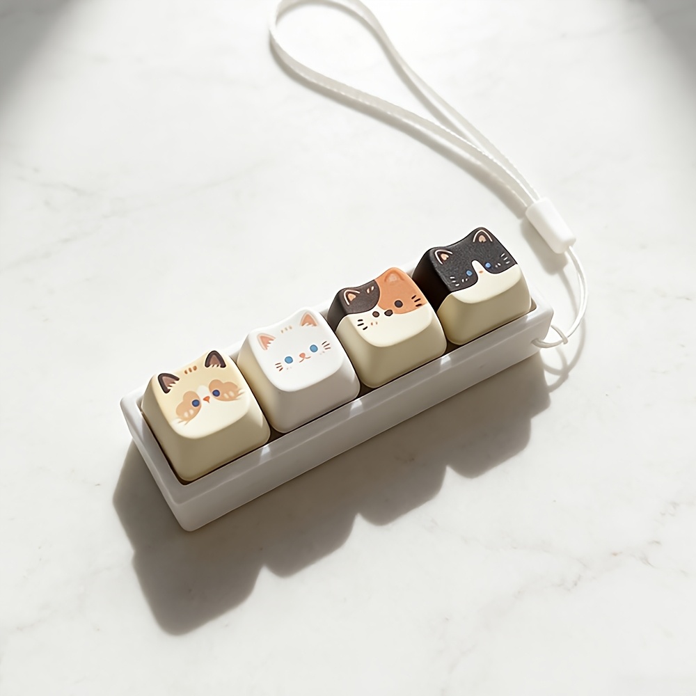 Cute White Cat And Cute Black Cat 4-key Rope Pendant Fingertip Pressing Buttons