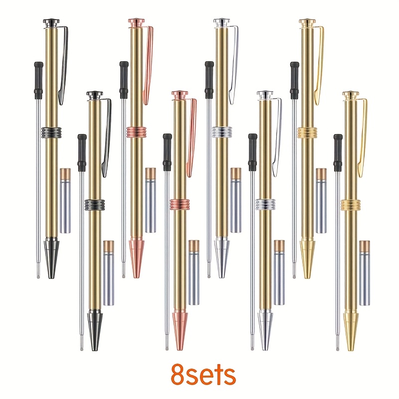 Image of 8 Sets Of Woodworking Twist Out Core Pen Set, Men's Handmade Pen Set, Gift Woodworking Ballpoint Pen Set, Full Set Of Metal, Men's Diy Gift Woodworking Handicraft Enthusiast Friend Teacher Gift