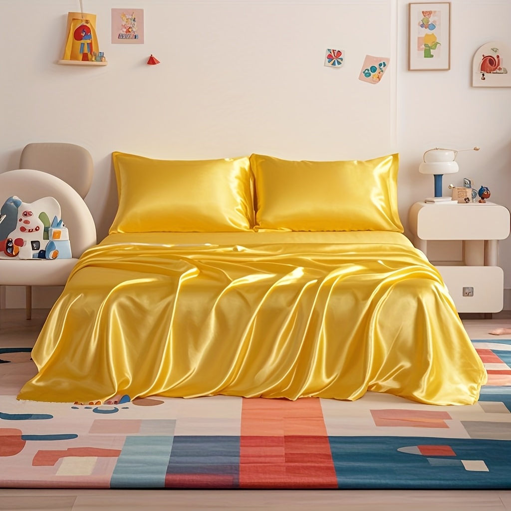 Bed Sheet Set, Luxury And Silky Solid Color Sheet And Pillowcase Set With Deep Pocket