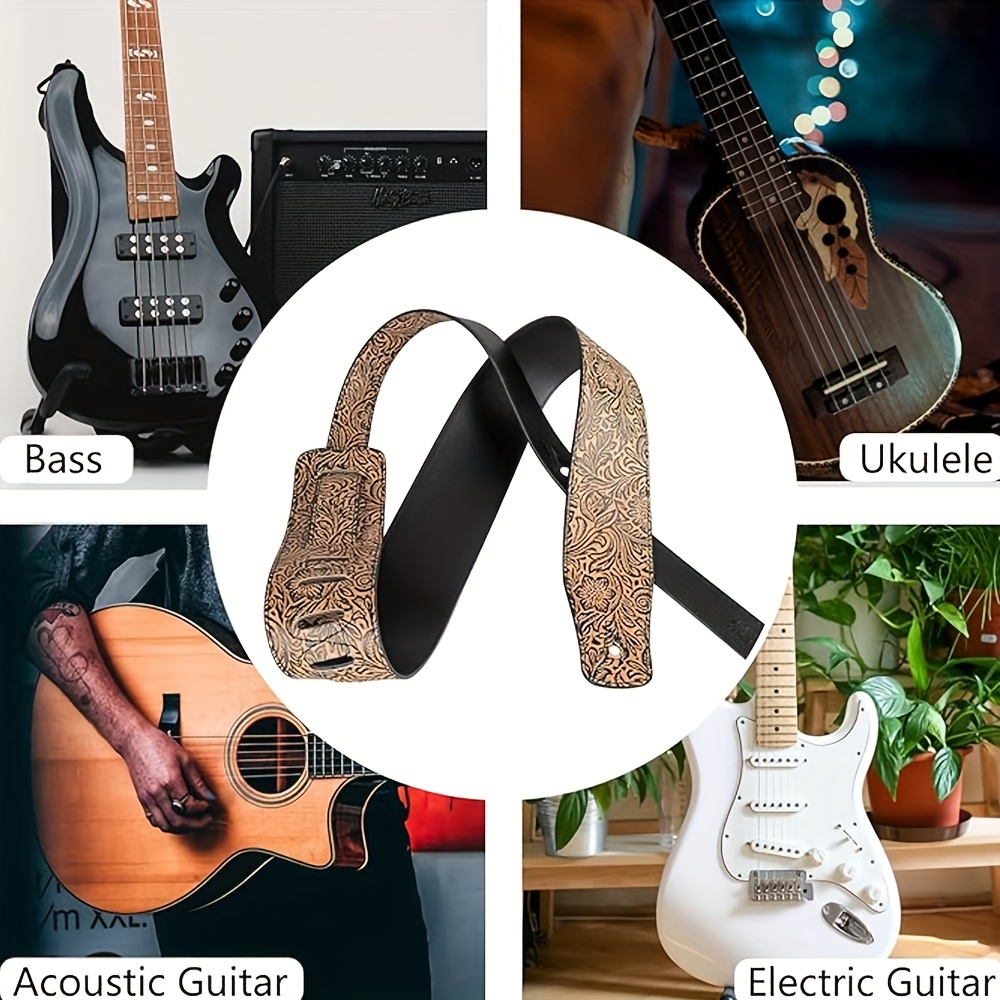 Premium Faux Leather Guitar Strap - Adjustable 129.54cm-149.86cm, Durable & Embossed Design with Floral Patterns or Crocodile Texture, Ideal for Acoustic, Electric & Bass Guitars - Available in Multiple Colors, Guitar Accessories