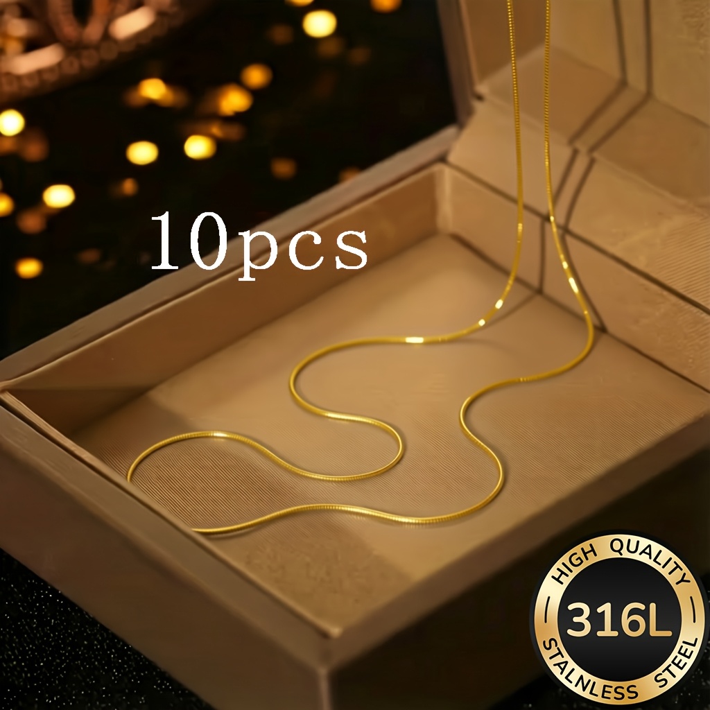E-shop 10er Set 316L Edelstahl Halsketten 45+5CM Runde Schlangenkette Ergänzungen, Einfach und Vielseitig, Farbecht, Hochwertige Schlangenkette