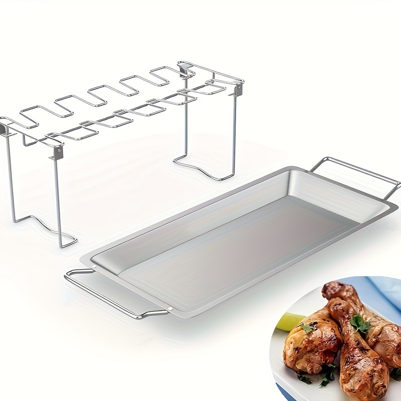 TEMU 1 Set de support pliable en acier inoxydable pour cuisses et ailes de , broche pour cuisses de , support de rôtisserie vertical pour barbecue ,